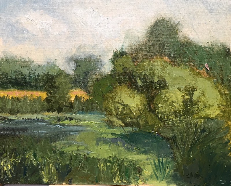 "Ballina Farm Pond, Marshall" (plein air) by Laura Hopkins