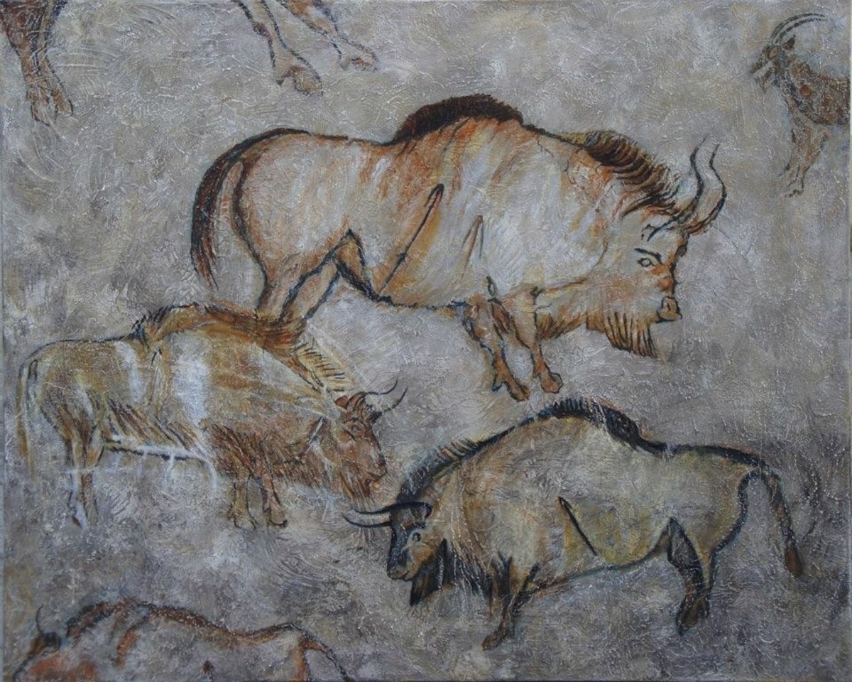 Eye-Opening Oxen, after Niaux Cave paintings in France by CarolLyn Simpson