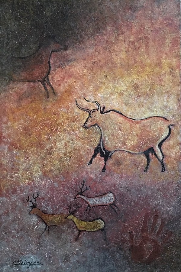 Lascaux Bull, after Lascaux Cave paintings in France by CarolLyn Simpson