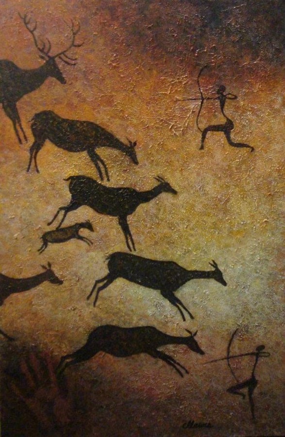 Levant Stag and Does, after Levant Cave paintings in Spain by CarolLyn Simpson