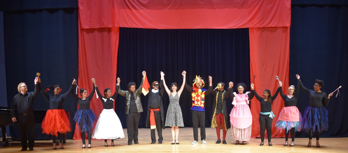 Curtain Call with students after a performance with "Commedia dell'arte in opera"