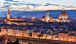 "Florence Skyline at Twilight" — Limited Edition photograph available in different sizes on photographic paper or metal. Florence, Italy skyline at twilight.