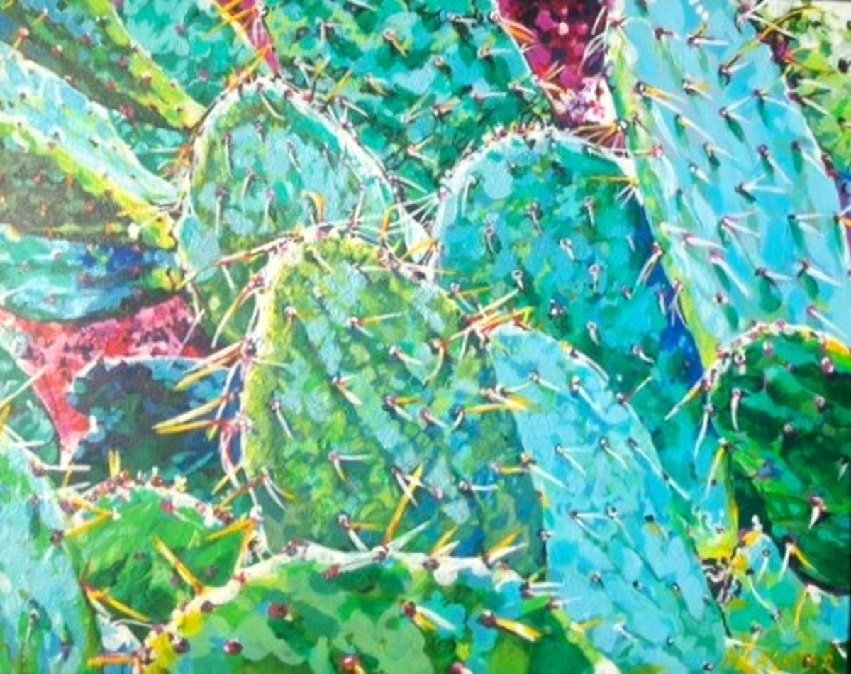 Prickly Pear Cactus Painting by Nancy Lasater