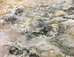 "Rushing Rocks", encaustic mixed media on wood panel, 24"x36"x 2", 2018