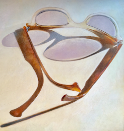 Sun/Glasses, mixed media on panel, by LAC Member Jill Evans-Kavaldjian