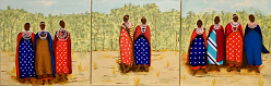 Title: Massai Women, Acrylic on Canvas, 12" x 36", Year 2019