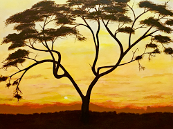 Title: African Sunset, Acrylic on Canvas, 20" x 16", Year 2019