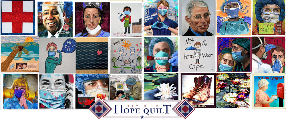 Sample of quilt panels submitted to the COVID-19 HOPE Quilt Project