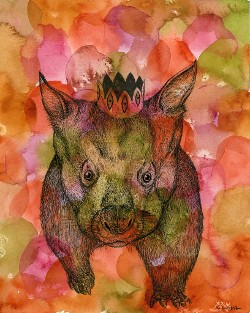 "Endangered Kingdom series, 31: Northern Hairy-nosed Wombat", 10' x 8", watercolor and archival pen on wc paper, 2016